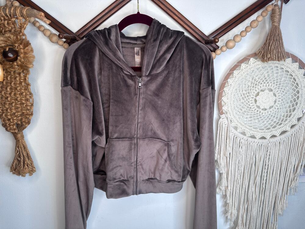 Skims Velour Velvet Amethyst Brown Zip Hoodie L